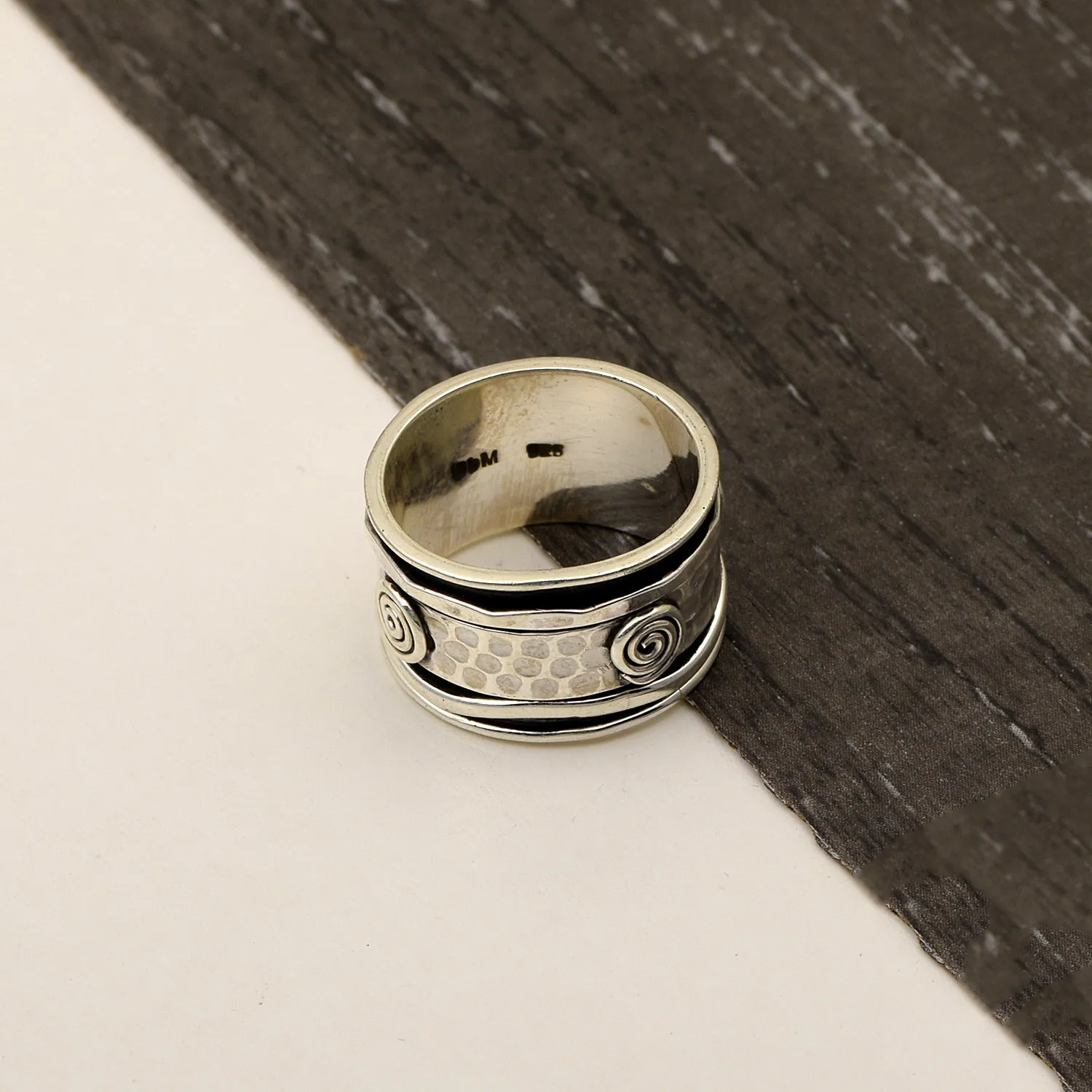 Black Engraved Meditation Spinner Ring
