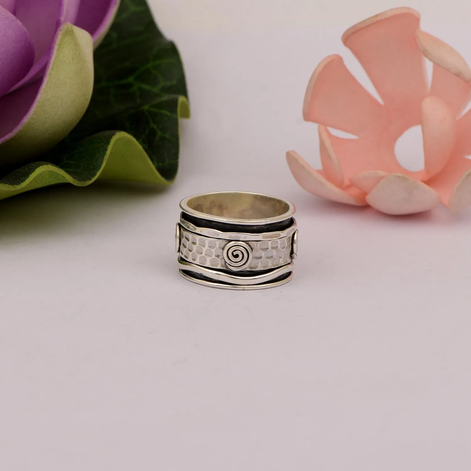 Black Engraved Meditation Spinner Ring