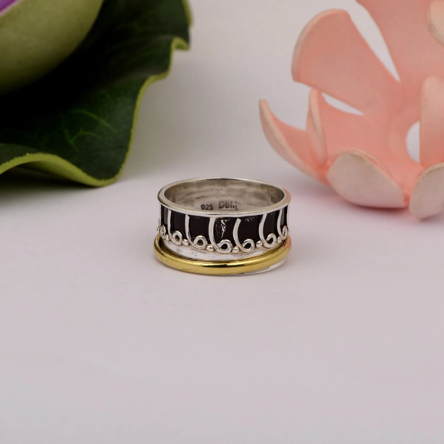 Black Engraved Meditation Spinner Ring