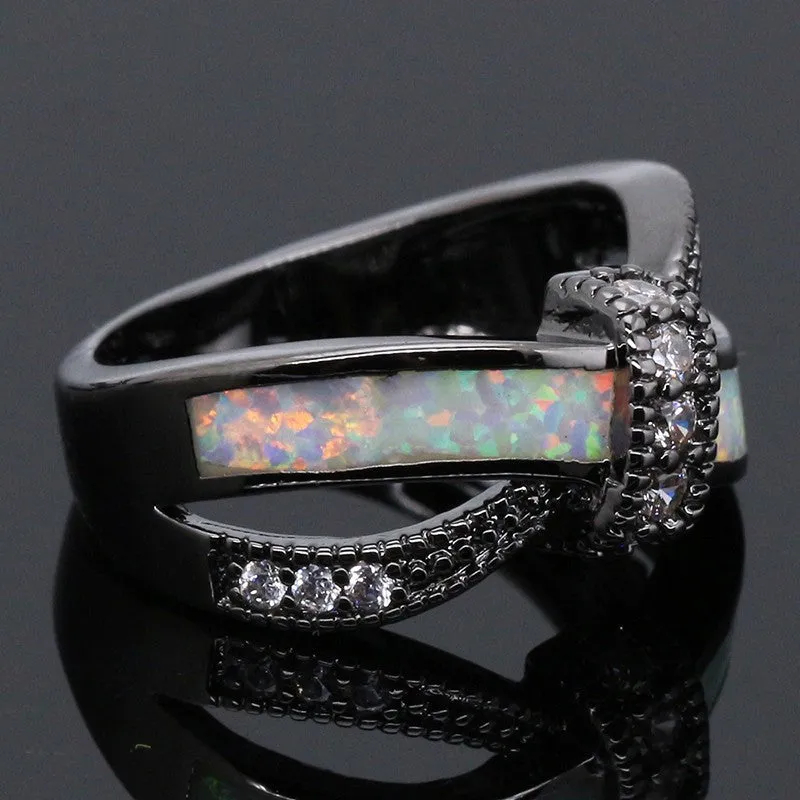 Black Gold Filled Bowknot Fire Opal Ring