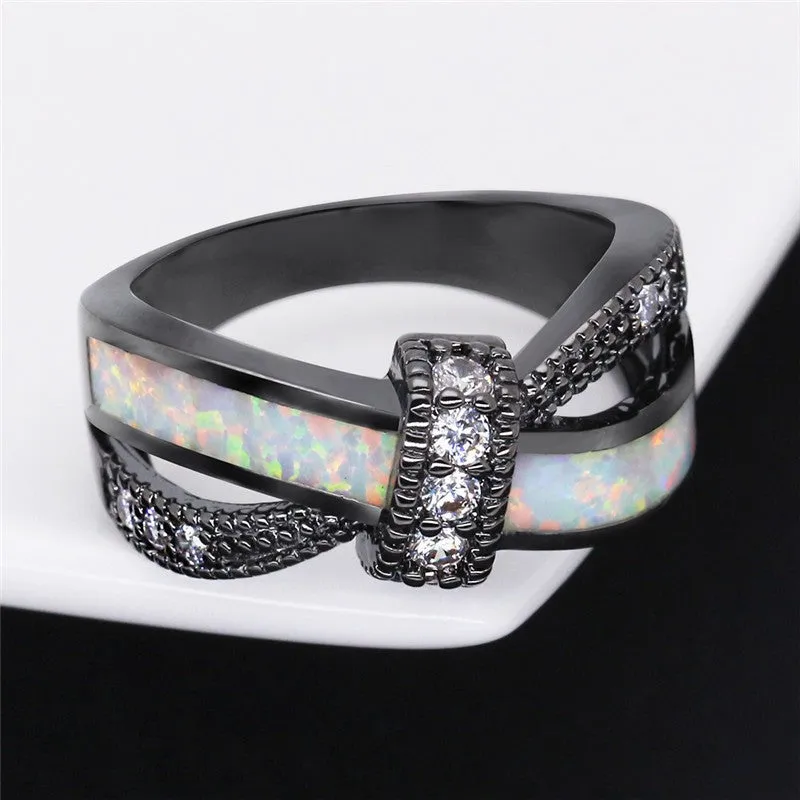 Black Gold Filled Bowknot Fire Opal Ring