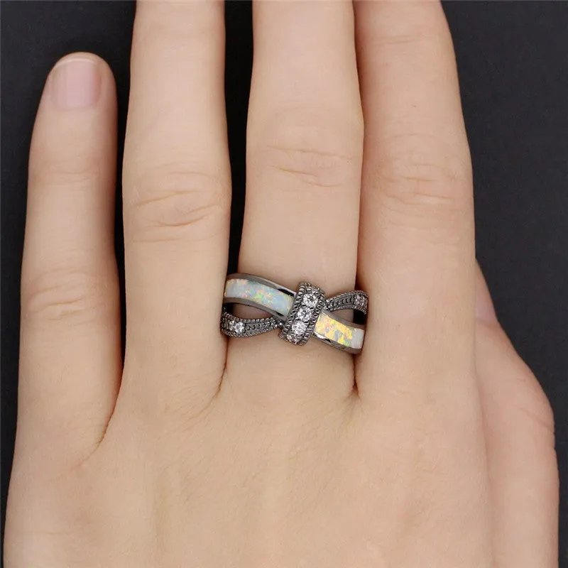 Black Gold Filled Bowknot Fire Opal Ring