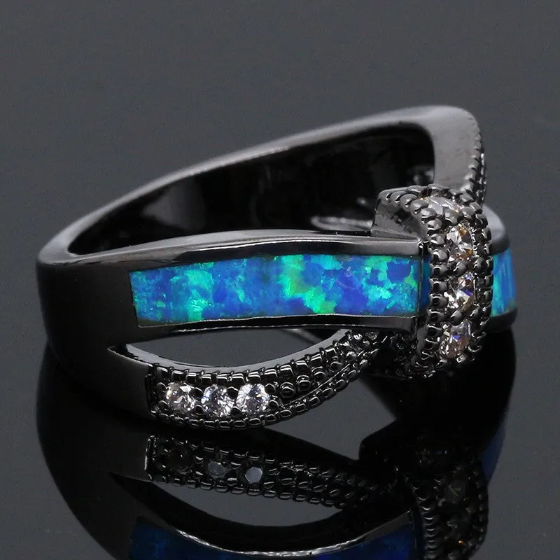 Black Gold Filled Bowknot Fire Opal Ring