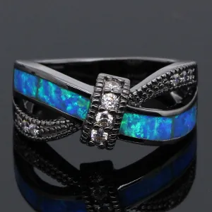 Black Gold Filled Bowknot Fire Opal Ring
