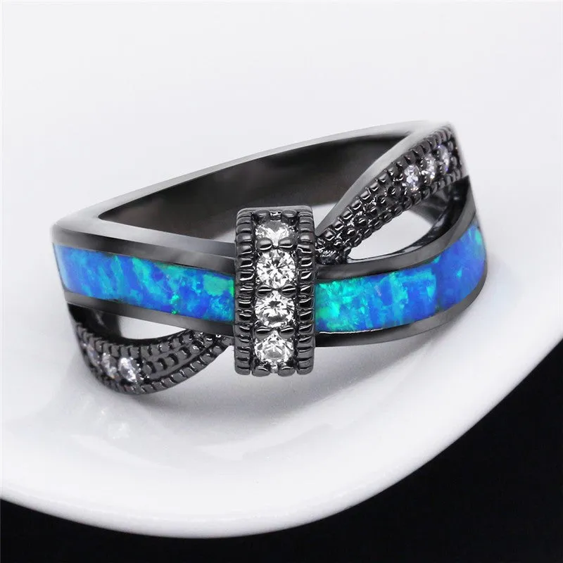 Black Gold Filled Bowknot Fire Opal Ring