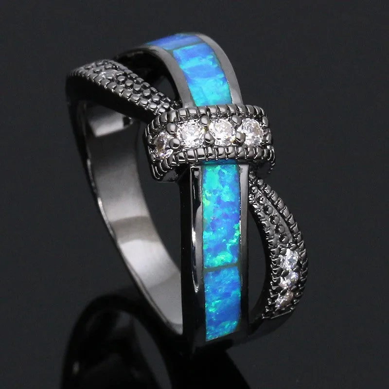 Black Gold Filled Bowknot Fire Opal Ring