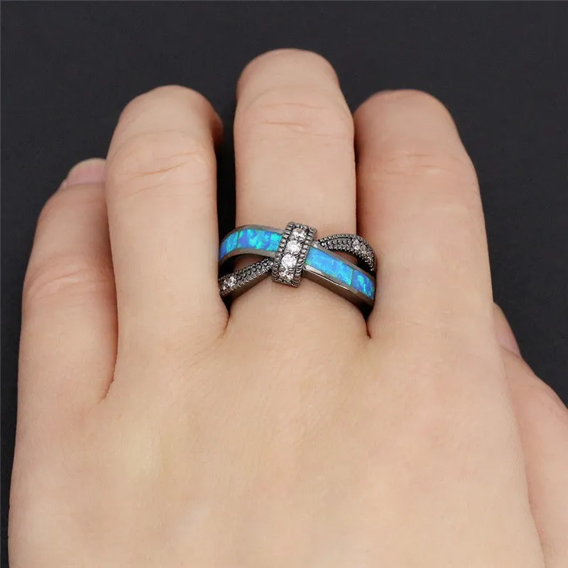 Black Gold Filled Bowknot Fire Opal Ring
