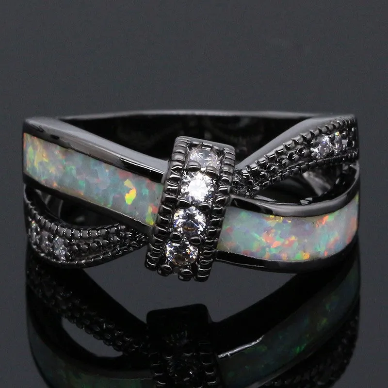 Black Gold Filled Bowknot Fire Opal Ring