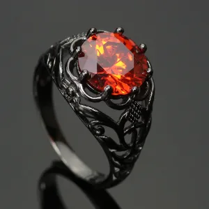 Black Gold Filled Crimson Orange Ring