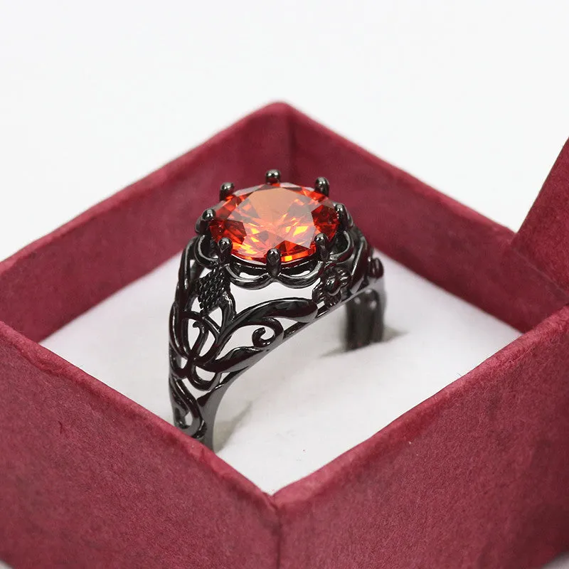 Black Gold Filled Crimson Orange Ring