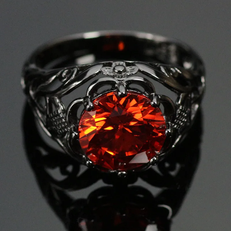 Black Gold Filled Crimson Orange Ring