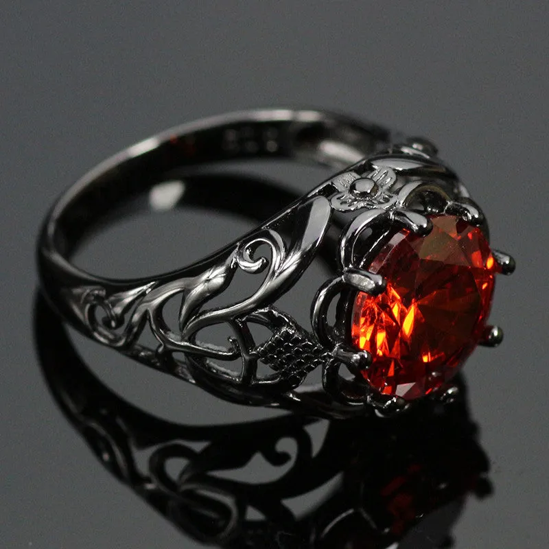 Black Gold Filled Crimson Orange Ring