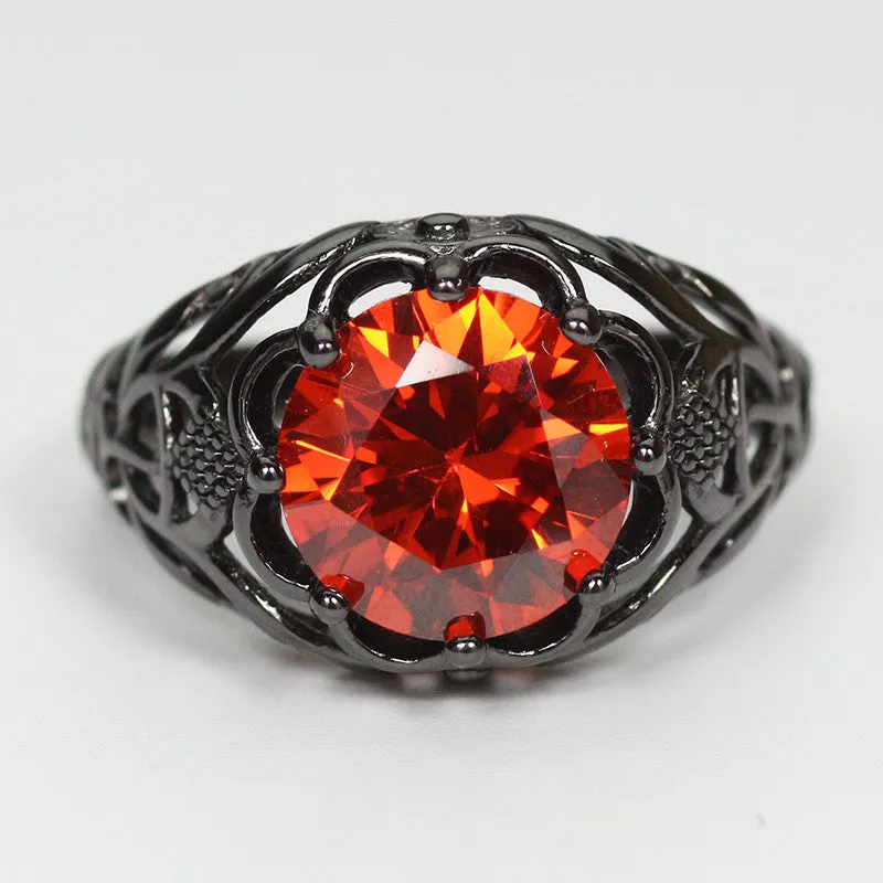 Black Gold Filled Crimson Orange Ring