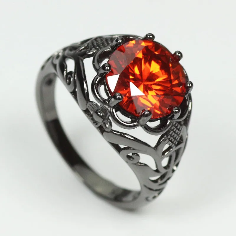 Black Gold Filled Crimson Orange Ring