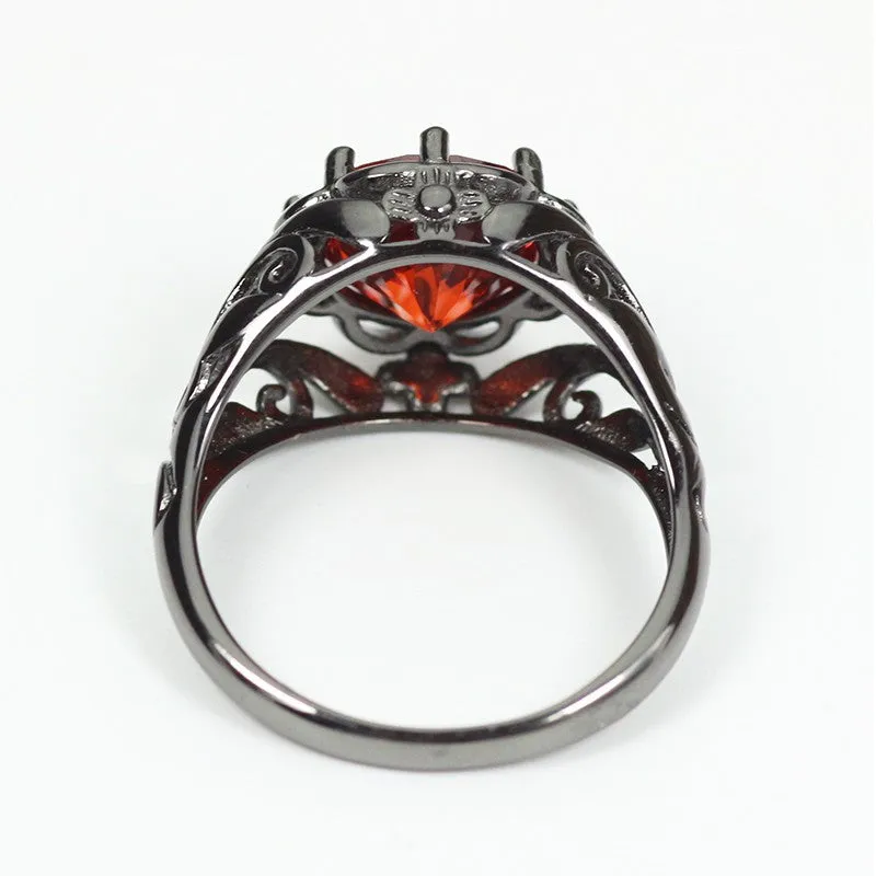 Black Gold Filled Crimson Orange Ring