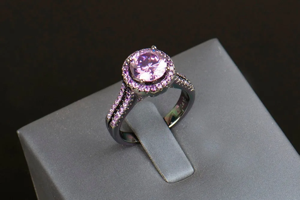 Black Gold Filled Purple Amethyst Crystal Zircon Ring