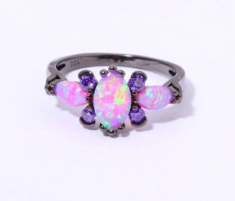 Black Gold Pink Opal Ring