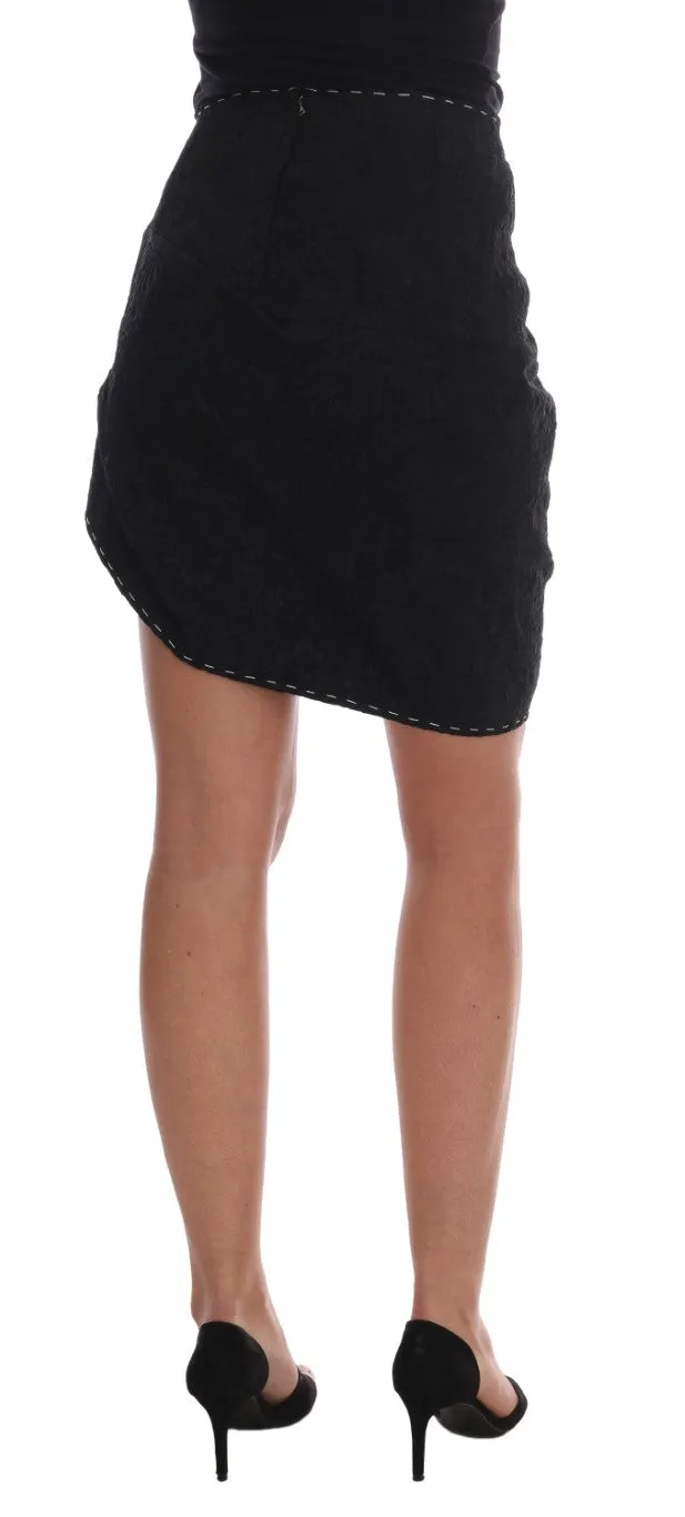 Black Jacquard Crystal Pencil Wrap Skirt