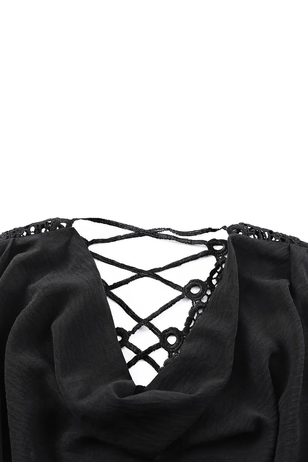 Black Lace Crochet Drawstring High Waist Mini Dress