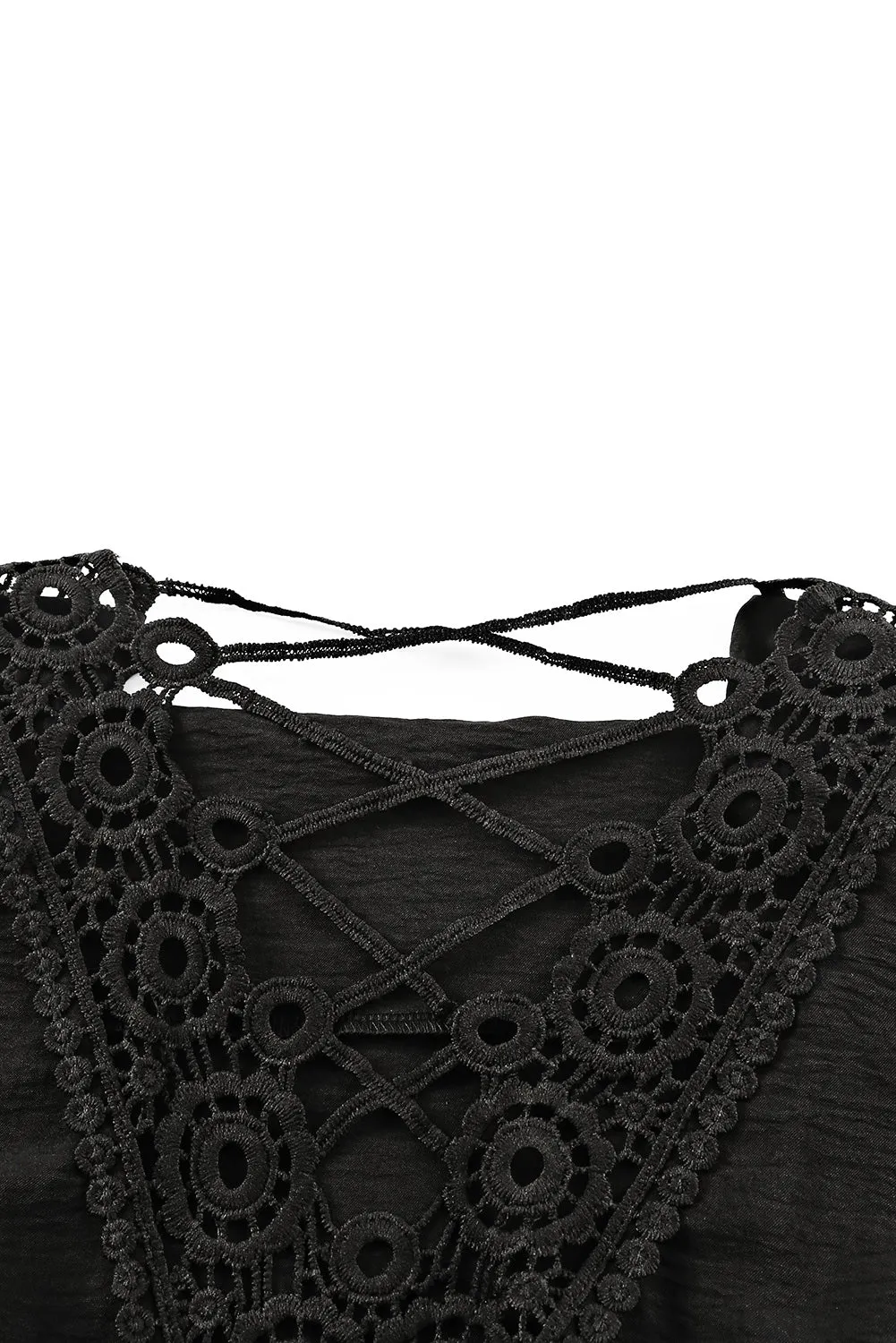 Black Lace Crochet Drawstring High Waist Mini Dress