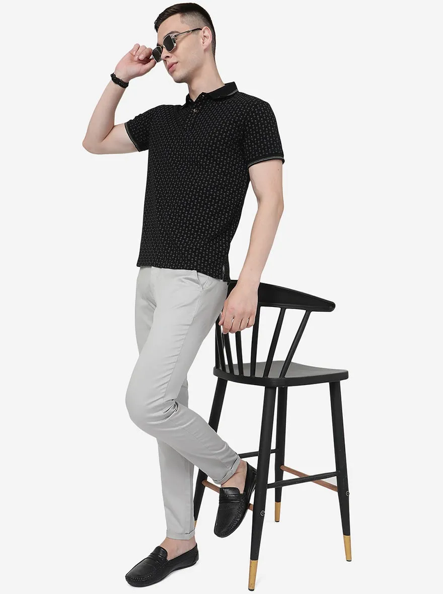 Black Printed Slim Fit Polo T-Shirt | Greenfibre