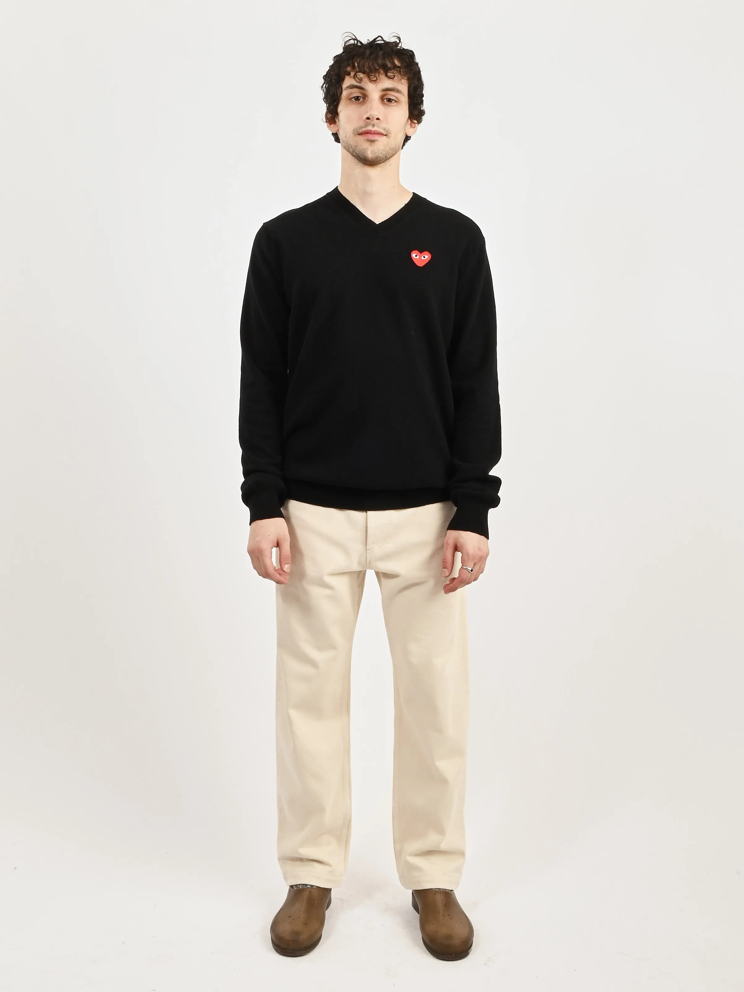 Black Red Heart Play V-Neck Pullover