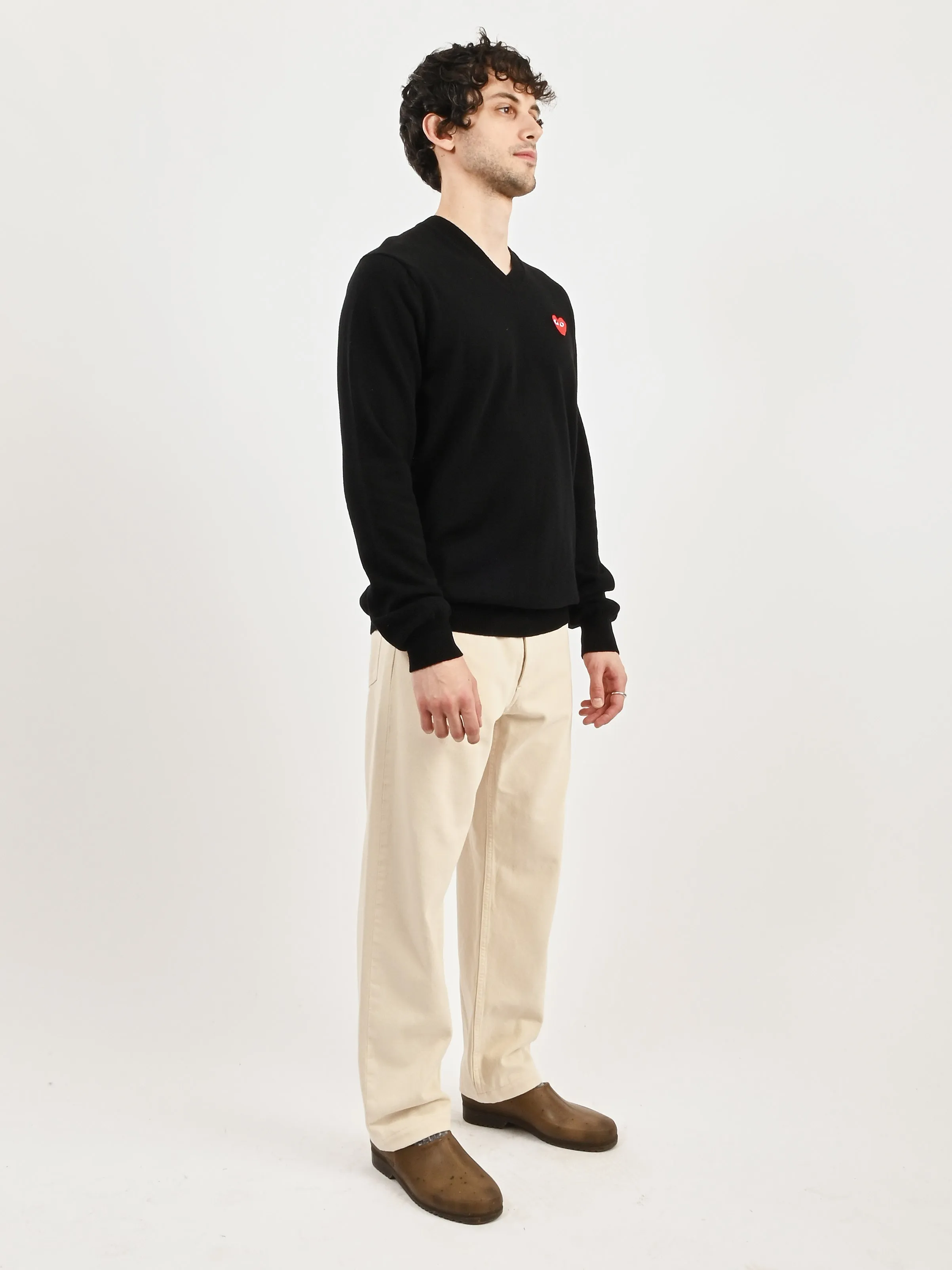 Black Red Heart Play V-Neck Pullover