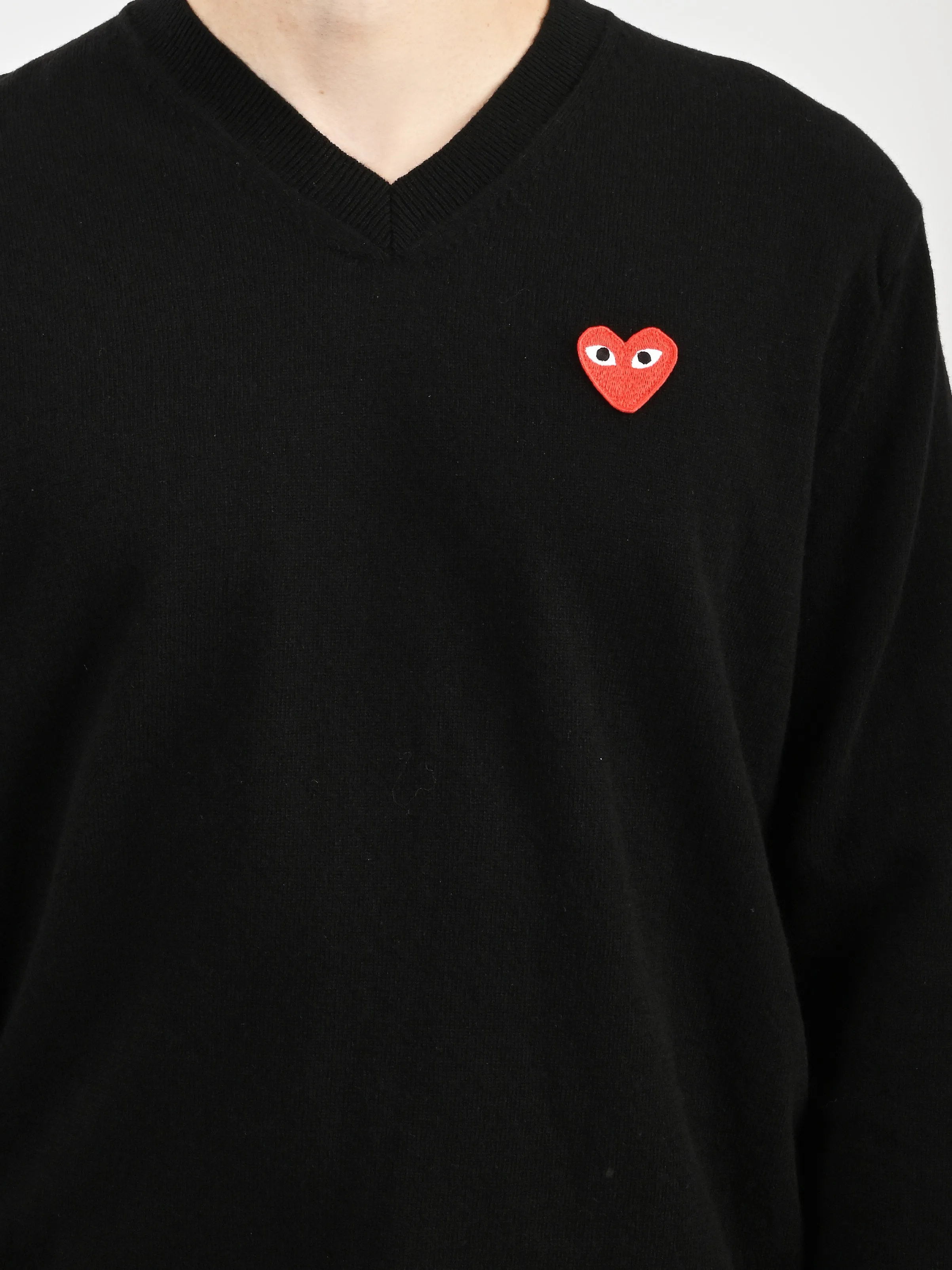 Black Red Heart Play V-Neck Pullover