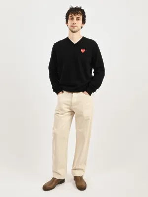 Black Red Heart Play V-Neck Pullover