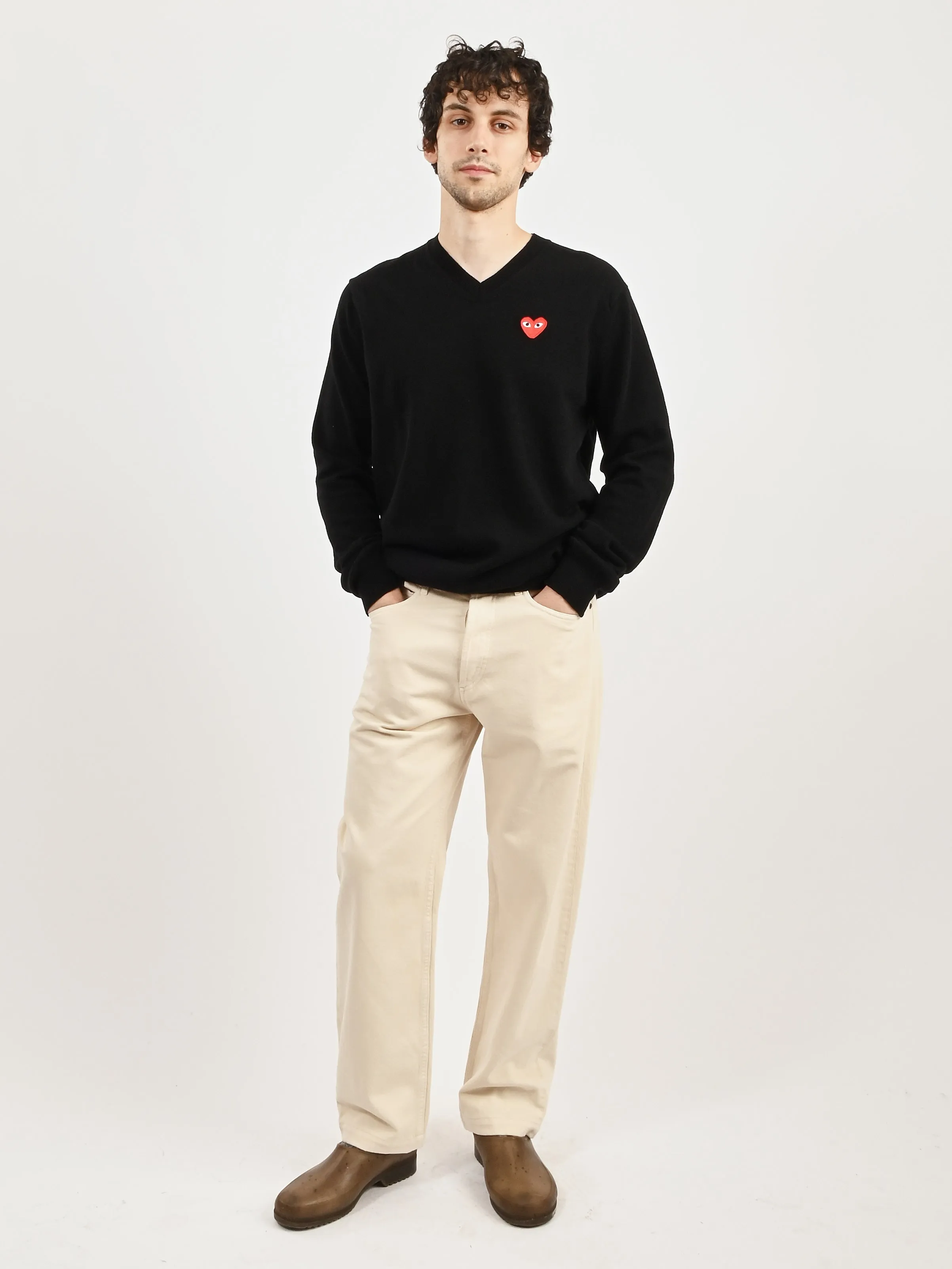 Black Red Heart Play V-Neck Pullover