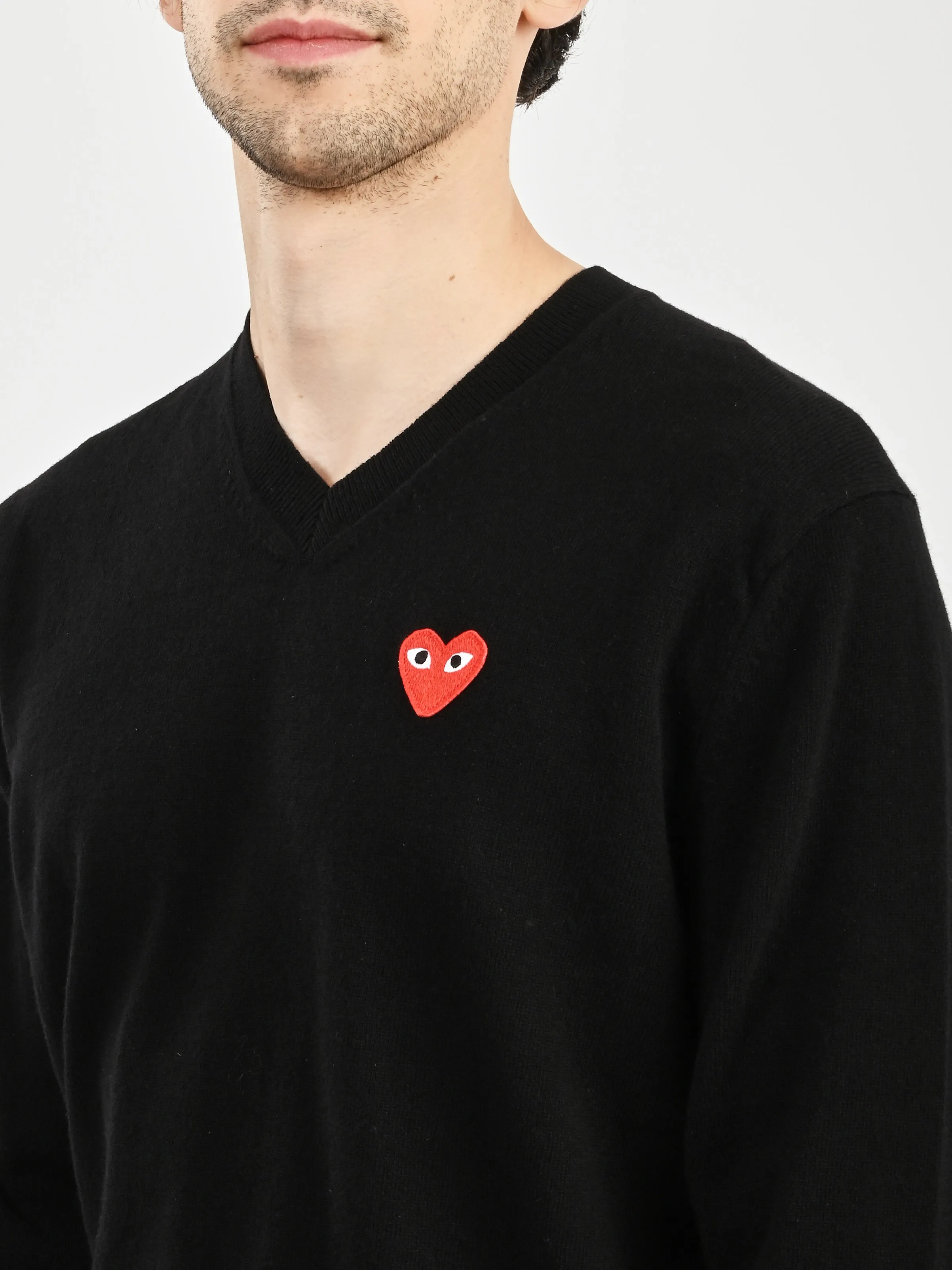 Black Red Heart Play V-Neck Pullover