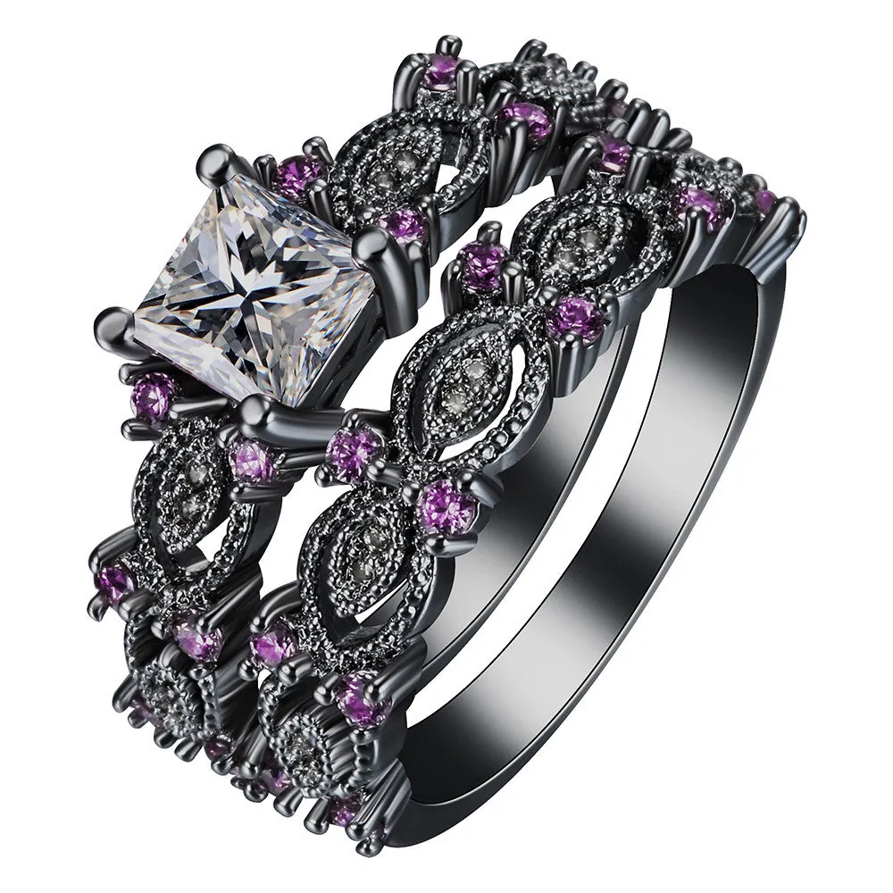 Black Silver Plated Zircon Rings