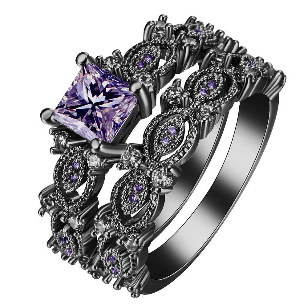 Black Silver Plated Zircon Rings