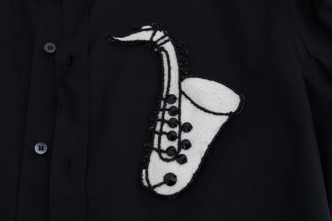 Black Slim Fit GOLD Sequin Jazz Shirt