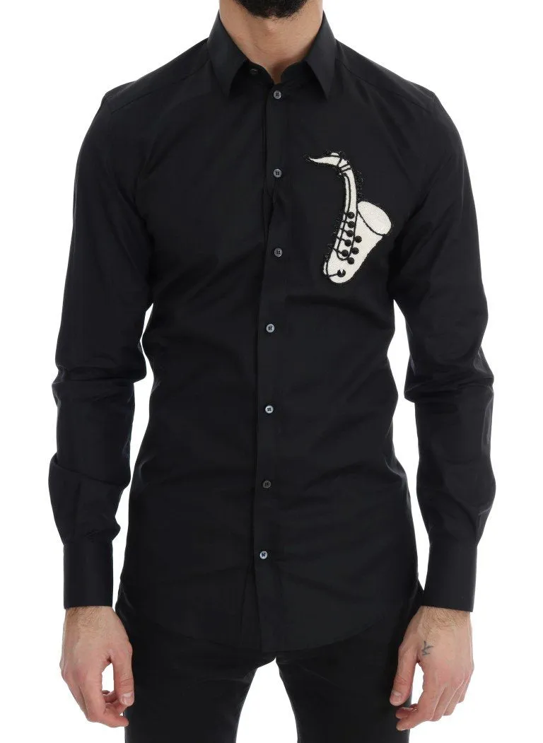 Black Slim Fit GOLD Sequin Jazz Shirt