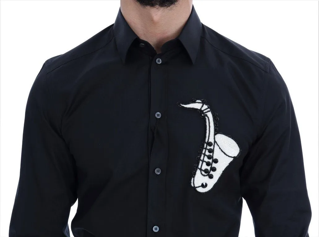 Black Slim Fit GOLD Sequin Jazz Shirt