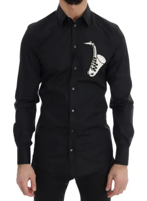 Black Slim Fit GOLD Sequin Jazz Shirt