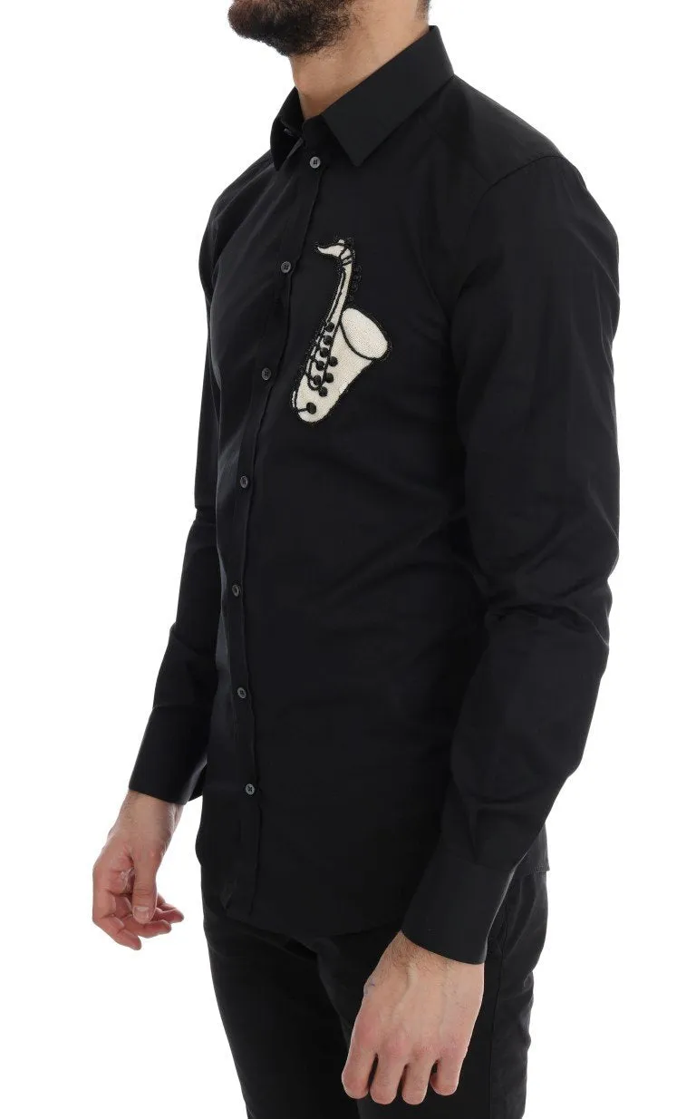 Black Slim Fit GOLD Sequin Jazz Shirt