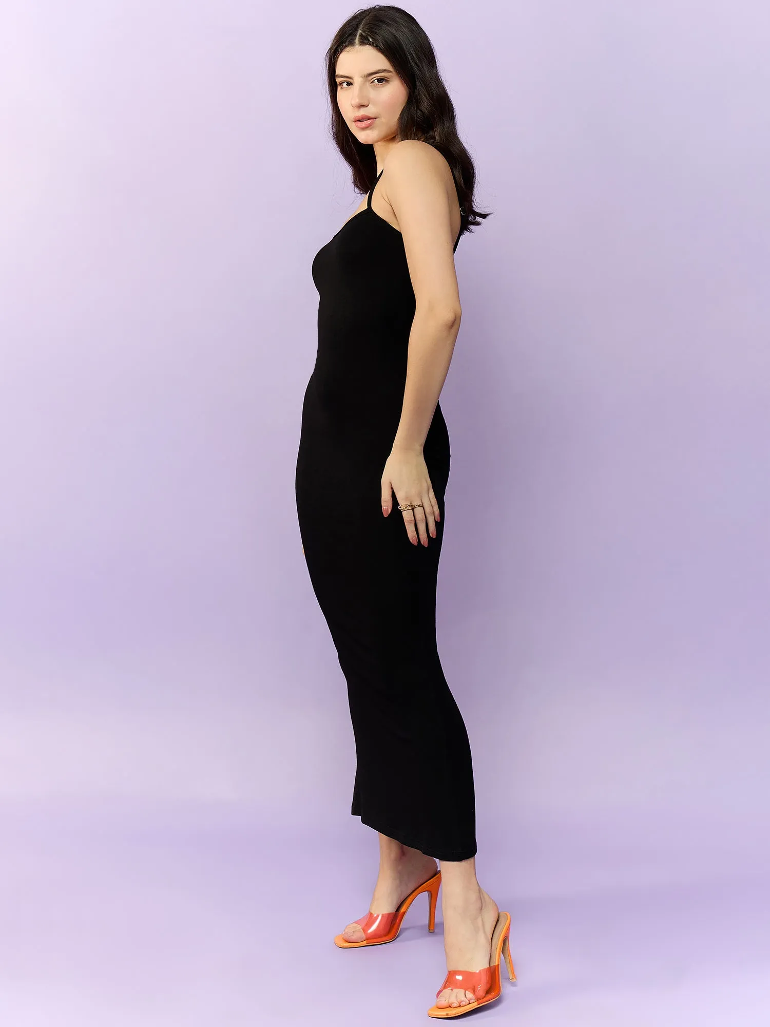 Black Strappy Fitted Maxi Dress