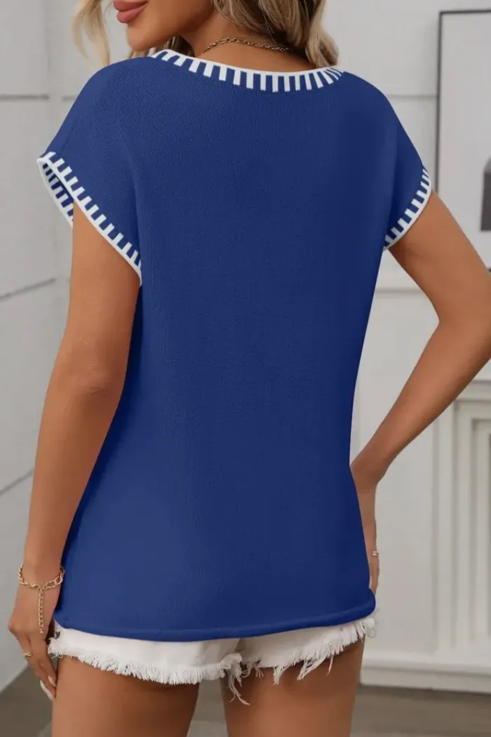 Blue & White V NEck Sweater