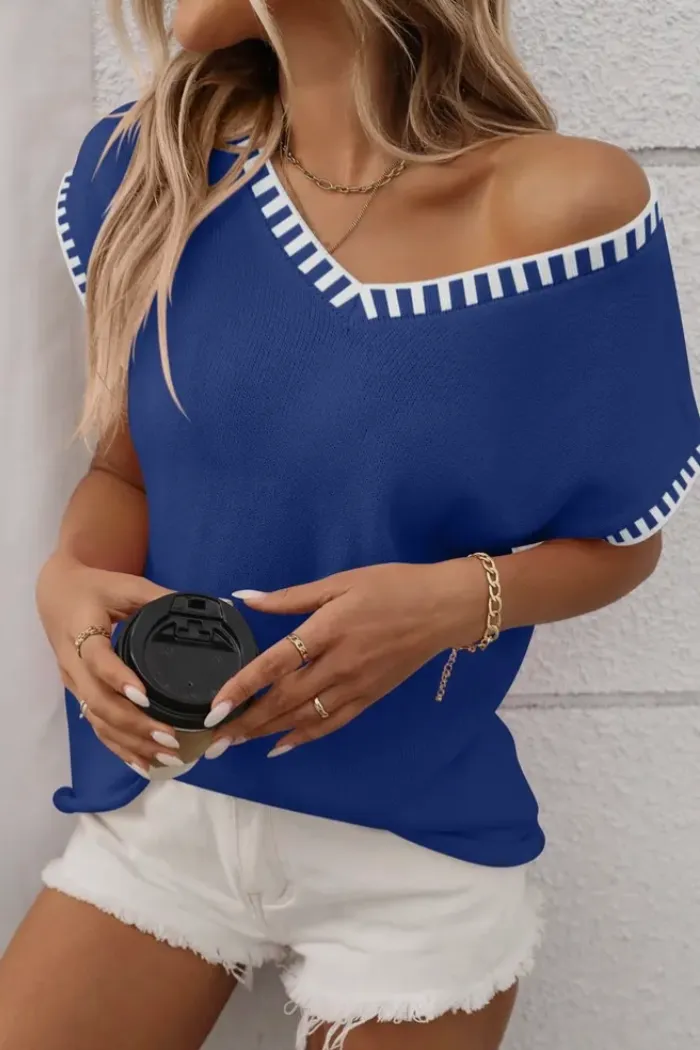 Blue & White V NEck Sweater