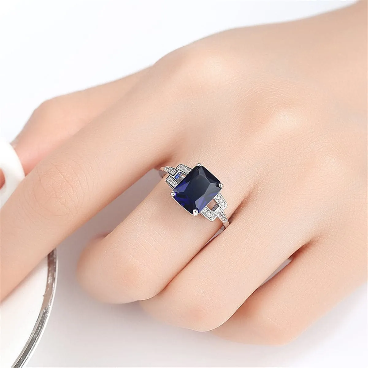 Blue Crystal & Cubic Zirconia Radiant-Cut Ring