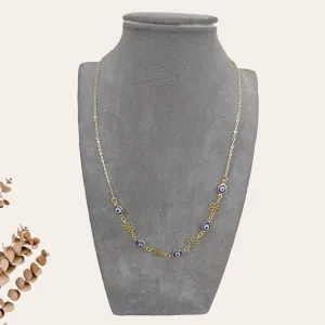 Blue Eye and Flower Gold Chain Necklace