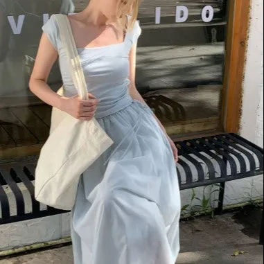 Blue Fit & Flare Maxi Dress