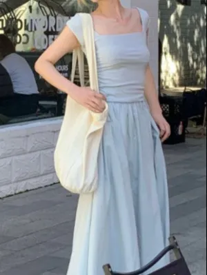 Blue Fit & Flare Maxi Dress