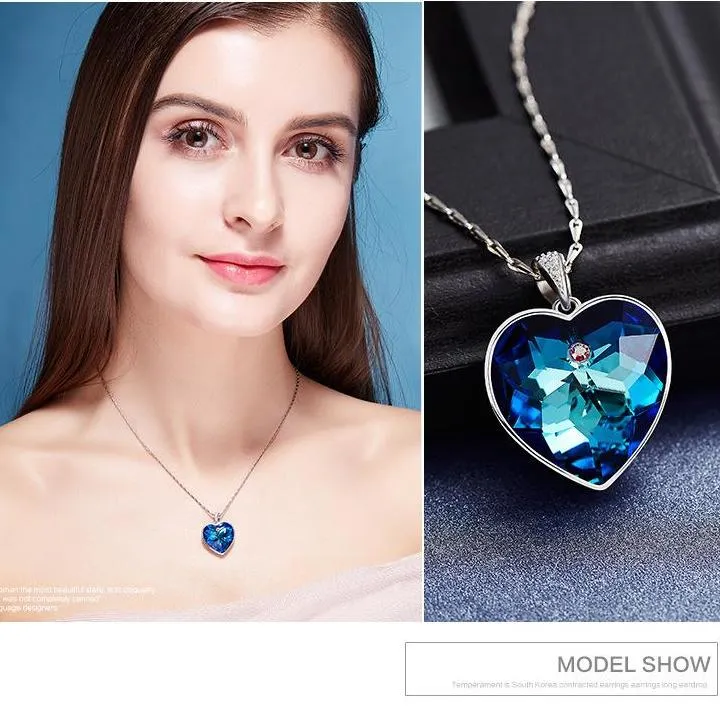 Blue Heart Rhinestone Necklace