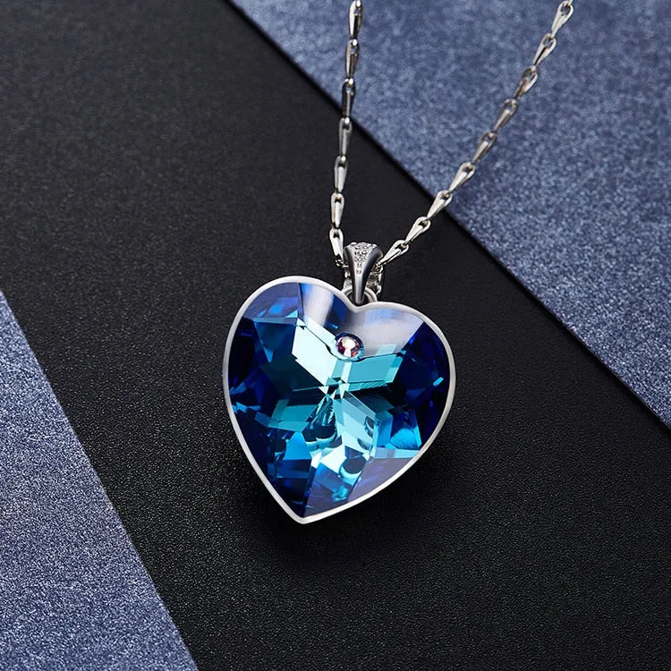 Blue Heart Rhinestone Necklace