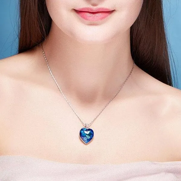 Blue Heart Rhinestone Necklace