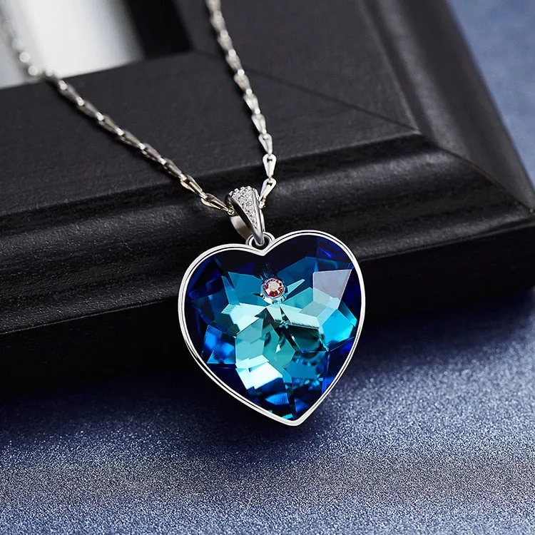 Blue Heart Rhinestone Necklace