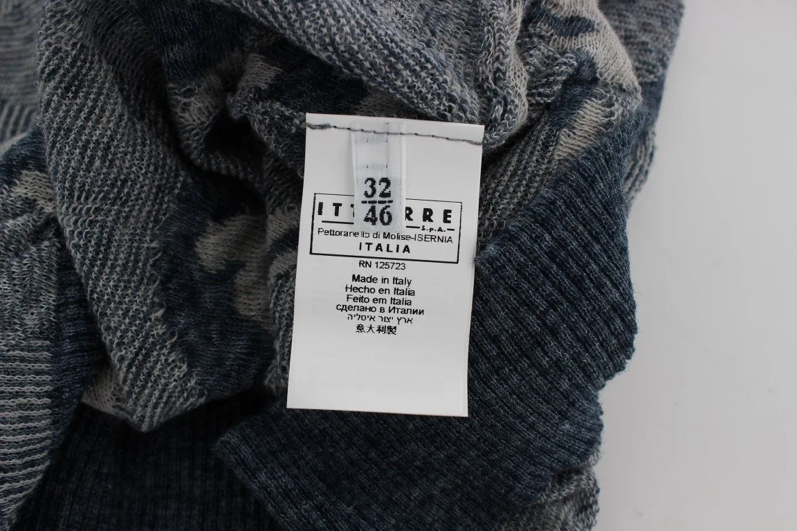 Blue Knitted Crewneck Pullover Sweater